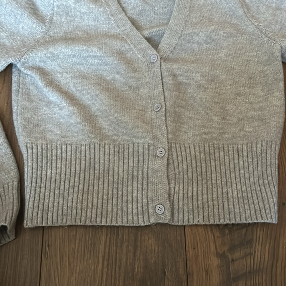 Classic Gray V-Neck Button Cardigan Sweater - Picture 3 of 4